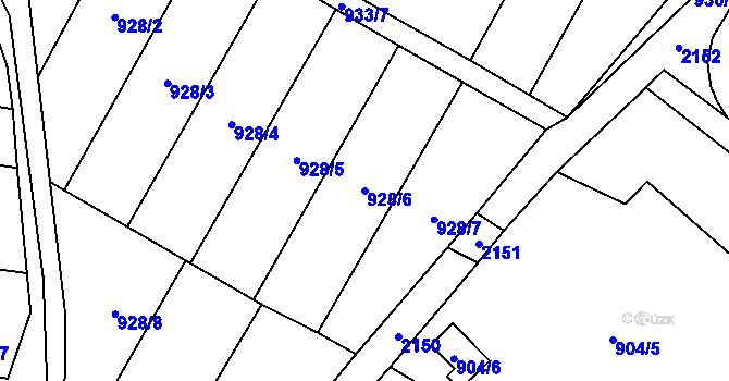 Parcela st. 928/6 v KÚ Hodonice, Katastrální mapa
