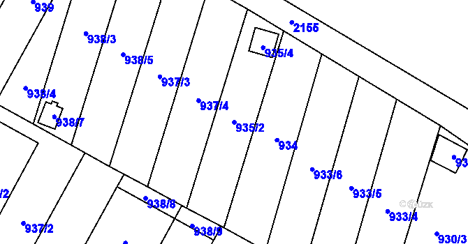 Parcela st. 935/2 v KÚ Hodonice, Katastrální mapa