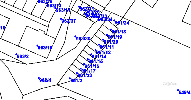 Parcela st. 961/12 v KÚ Hodonice, Katastrální mapa
