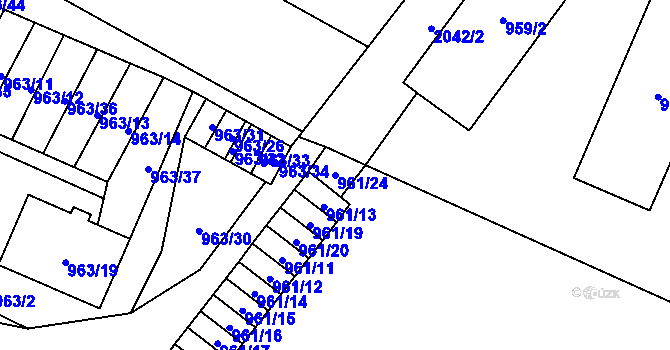Parcela st. 961/24 v KÚ Hodonice, Katastrální mapa