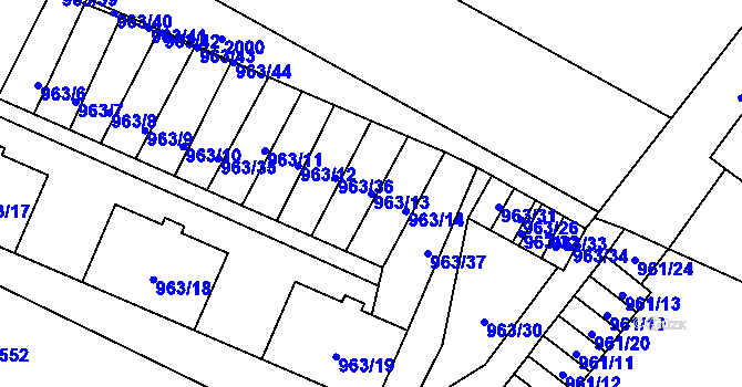 Parcela st. 963/13 v KÚ Hodonice, Katastrální mapa