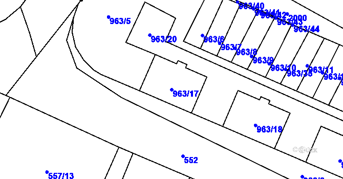 Parcela st. 963/17 v KÚ Hodonice, Katastrální mapa