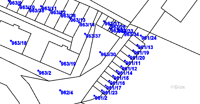 Parcela st. 963/30 v KÚ Hodonice, Katastrální mapa