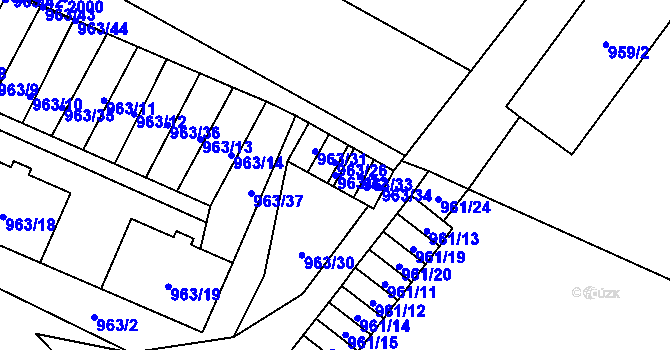 Parcela st. 963/32 v KÚ Hodonice, Katastrální mapa