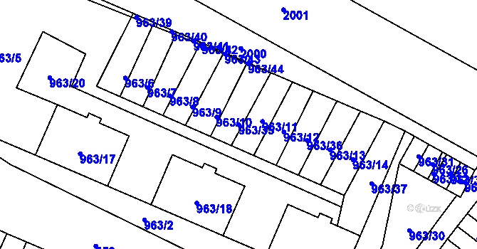 Parcela st. 963/35 v KÚ Hodonice, Katastrální mapa