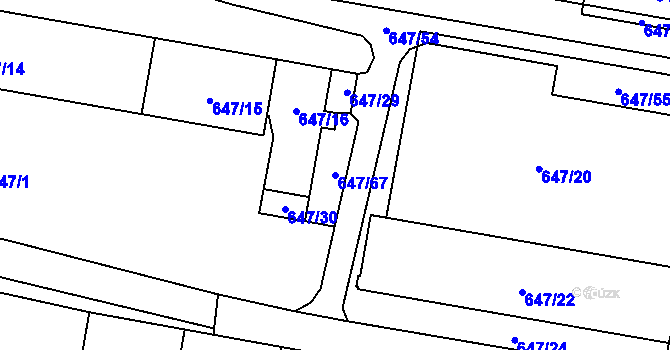 Parcela st. 647/67 v KÚ Hodonice, Katastrální mapa