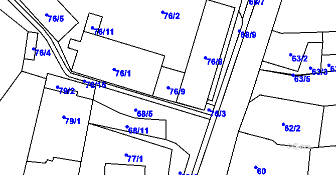Parcela st. 76/9 v KÚ Hodonice, Katastrální mapa