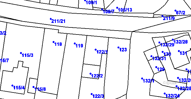Parcela st. 122/1 v KÚ Hodonice, Katastrální mapa