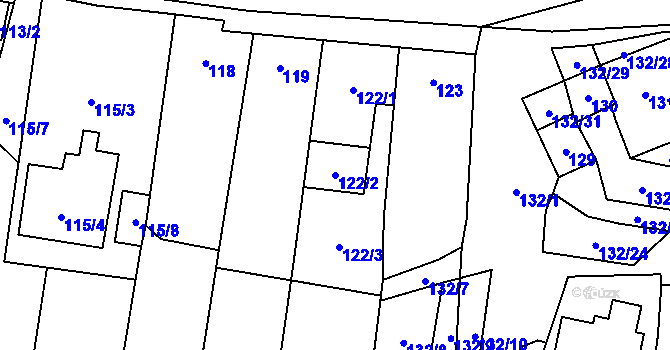 Parcela st. 122/2 v KÚ Hodonice, Katastrální mapa