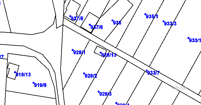 Parcela st. 928/13 v KÚ Hodonice, Katastrální mapa