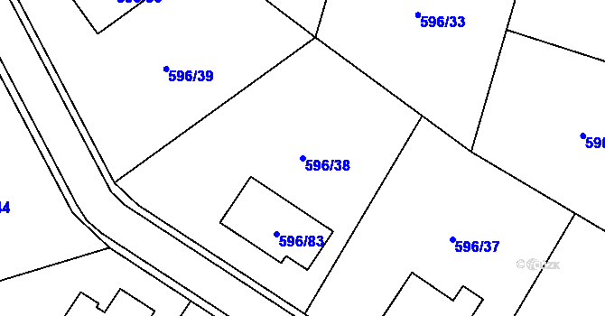 Parcela st. 596/38 v KÚ Hodonice, Katastrální mapa