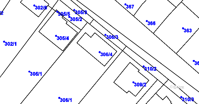 Parcela st. 306/4 v KÚ Hodonice, Katastrální mapa