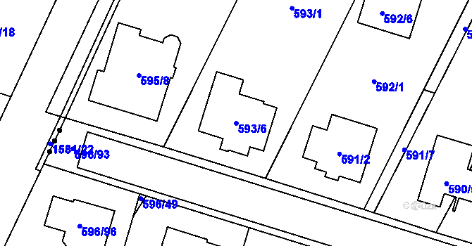 Parcela st. 593/6 v KÚ Hodonice, Katastrální mapa