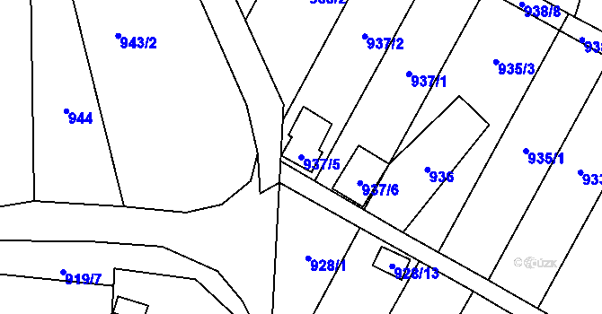 Parcela st. 937/5 v KÚ Hodonice, Katastrální mapa