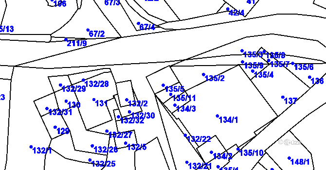 Parcela st. 135/5 v KÚ Hodonice, Katastrální mapa