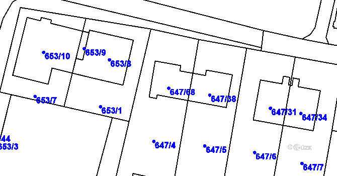 Parcela st. 647/68 v KÚ Hodonice, Katastrální mapa