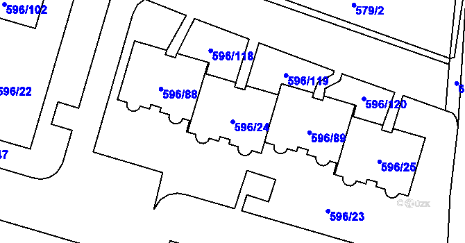 Parcela st. 596/24 v KÚ Hodonice, Katastrální mapa