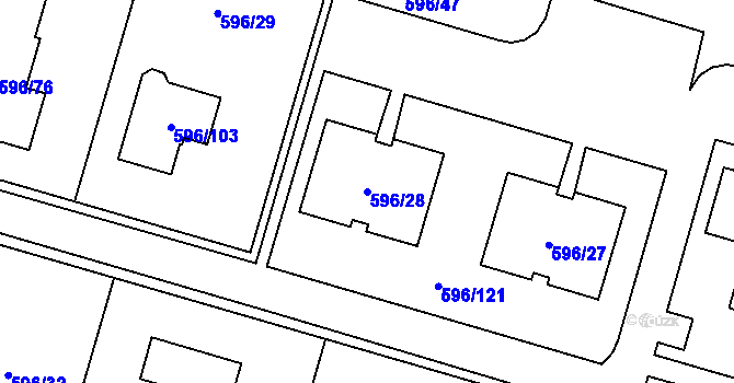 Parcela st. 596/28 v KÚ Hodonice, Katastrální mapa