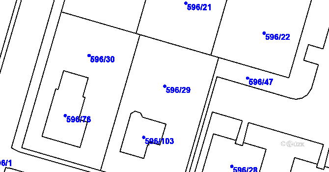 Parcela st. 596/29 v KÚ Hodonice, Katastrální mapa
