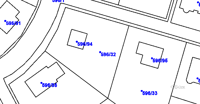 Parcela st. 596/32 v KÚ Hodonice, Katastrální mapa