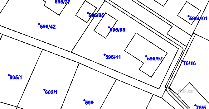 Parcela st. 596/41 v KÚ Hodonice, Katastrální mapa