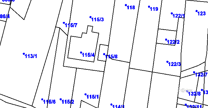 Parcela st. 115/8 v KÚ Hodonice, Katastrální mapa