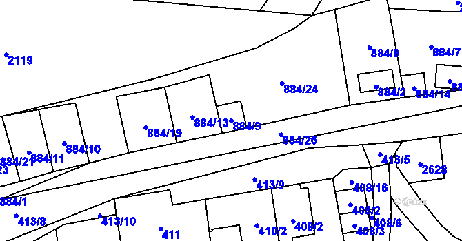 Parcela st. 884/9 v KÚ Hodonice, Katastrální mapa