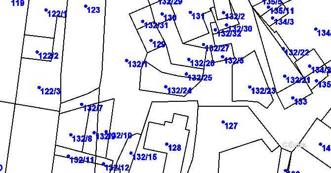 Parcela st. 132/24 v KÚ Hodonice, Katastrální mapa