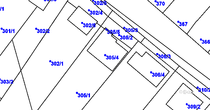 Parcela st. 305/4 v KÚ Hodonice, Katastrální mapa