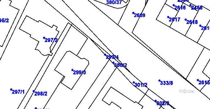 Parcela st. 299/4 v KÚ Hodonice, Katastrální mapa