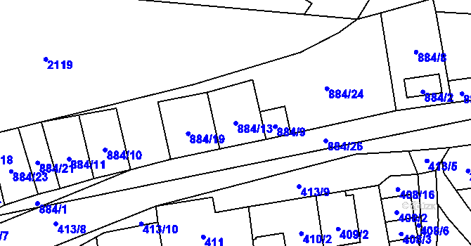 Parcela st. 884/13 v KÚ Hodonice, Katastrální mapa