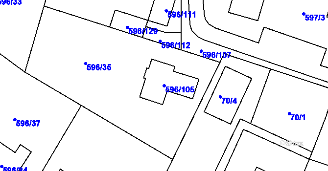 Parcela st. 596/105 v KÚ Hodonice, Katastrální mapa