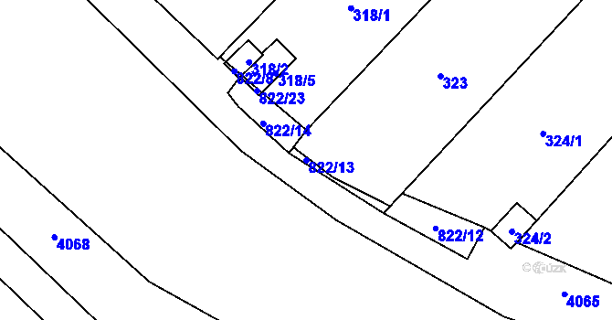 Parcela st. 822/13 v KÚ Hodonice, Katastrální mapa
