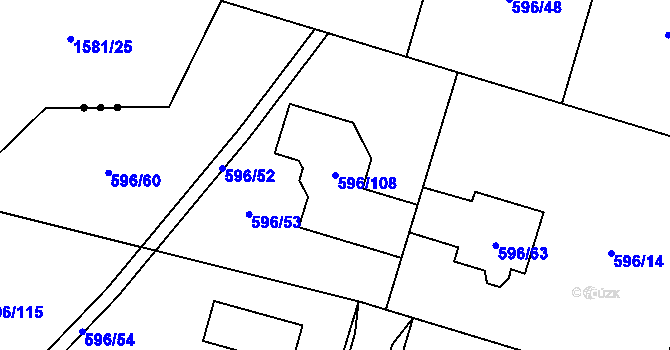 Parcela st. 596/108 v KÚ Hodonice, Katastrální mapa