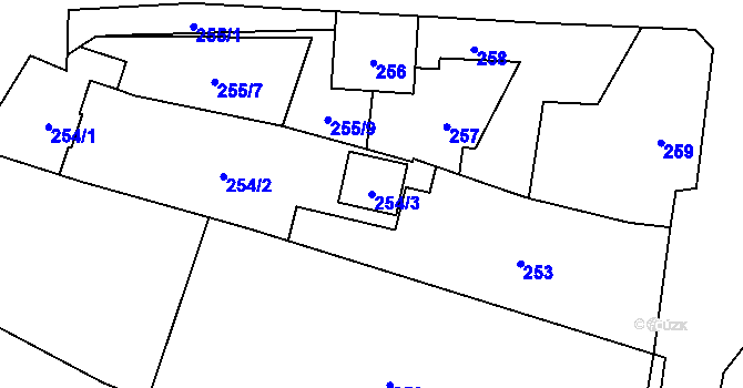 Parcela st. 254/3 v KÚ Hodonice, Katastrální mapa