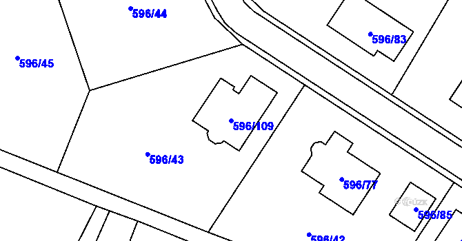 Parcela st. 596/109 v KÚ Hodonice, Katastrální mapa