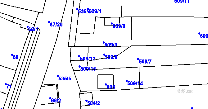 Parcela st. 509/9 v KÚ Hodonice, Katastrální mapa