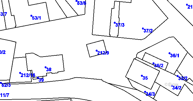 Parcela st. 212/9 v KÚ Hodonice, Katastrální mapa
