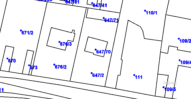 Parcela st. 647/70 v KÚ Hodonice, Katastrální mapa