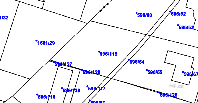 Parcela st. 596/115 v KÚ Hodonice, Katastrální mapa