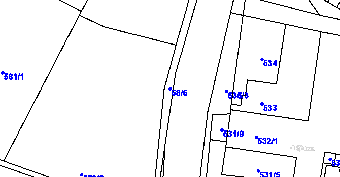 Parcela st. 68/6 v KÚ Hodonice, Katastrální mapa