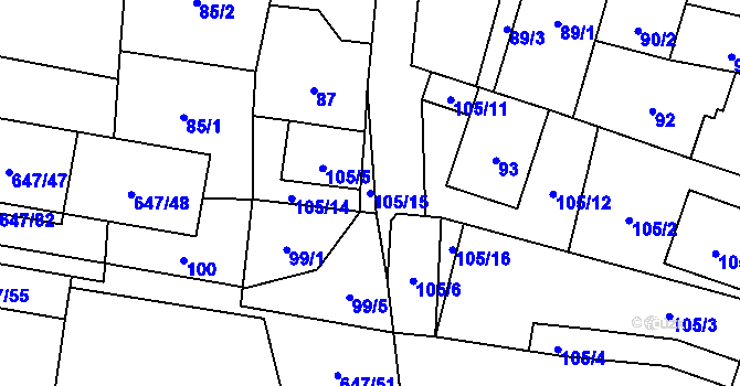 Parcela st. 105/15 v KÚ Hodonice, Katastrální mapa