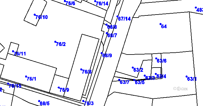 Parcela st. 68/9 v KÚ Hodonice, Katastrální mapa