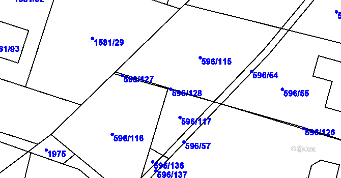 Parcela st. 596/128 v KÚ Hodonice, Katastrální mapa