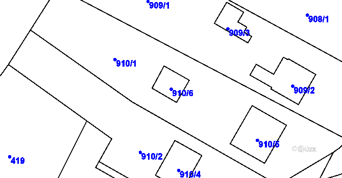 Parcela st. 910/6 v KÚ Hodonice, Katastrální mapa