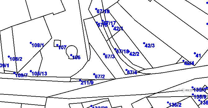 Parcela st. 67/3 v KÚ Hodonice, Katastrální mapa