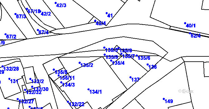 Parcela st. 135/9 v KÚ Hodonice, Katastrální mapa