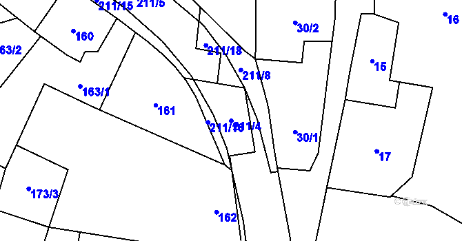 Parcela st. 211/4 v KÚ Hodonice, Katastrální mapa