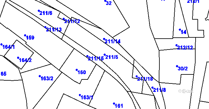 Parcela st. 211/5 v KÚ Hodonice, Katastrální mapa