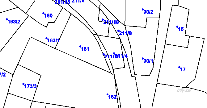 Parcela st. 211/16 v KÚ Hodonice, Katastrální mapa